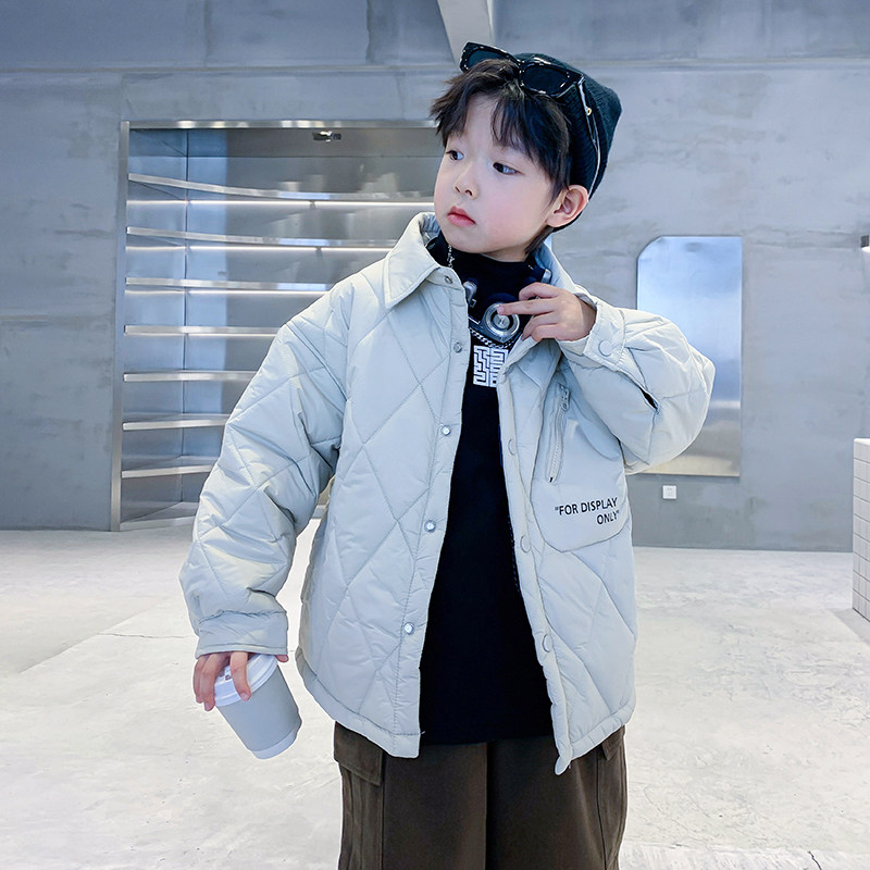 男童秋冬装轻薄衬衫夹棉棉服2023新款中大童冬季保暖棉衣外套潮