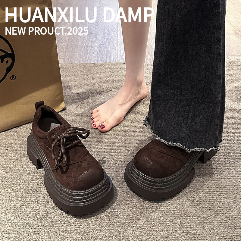 乐福鞋女2025秋冬新款复古英伦风大头鞋百搭系带时尚潮厚底单鞋