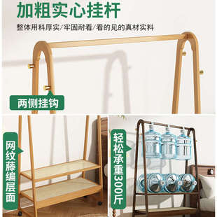 简易挂衣架落地卧室实木房间挂衣服的架子经济型带轮可移动衣帽架