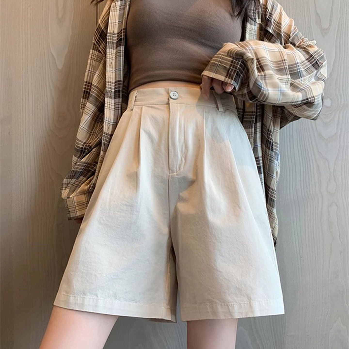 外穿休闲裤女夏季韩版高腰显瘦宽松百搭a字短裤慵懒风五分阔腿裤