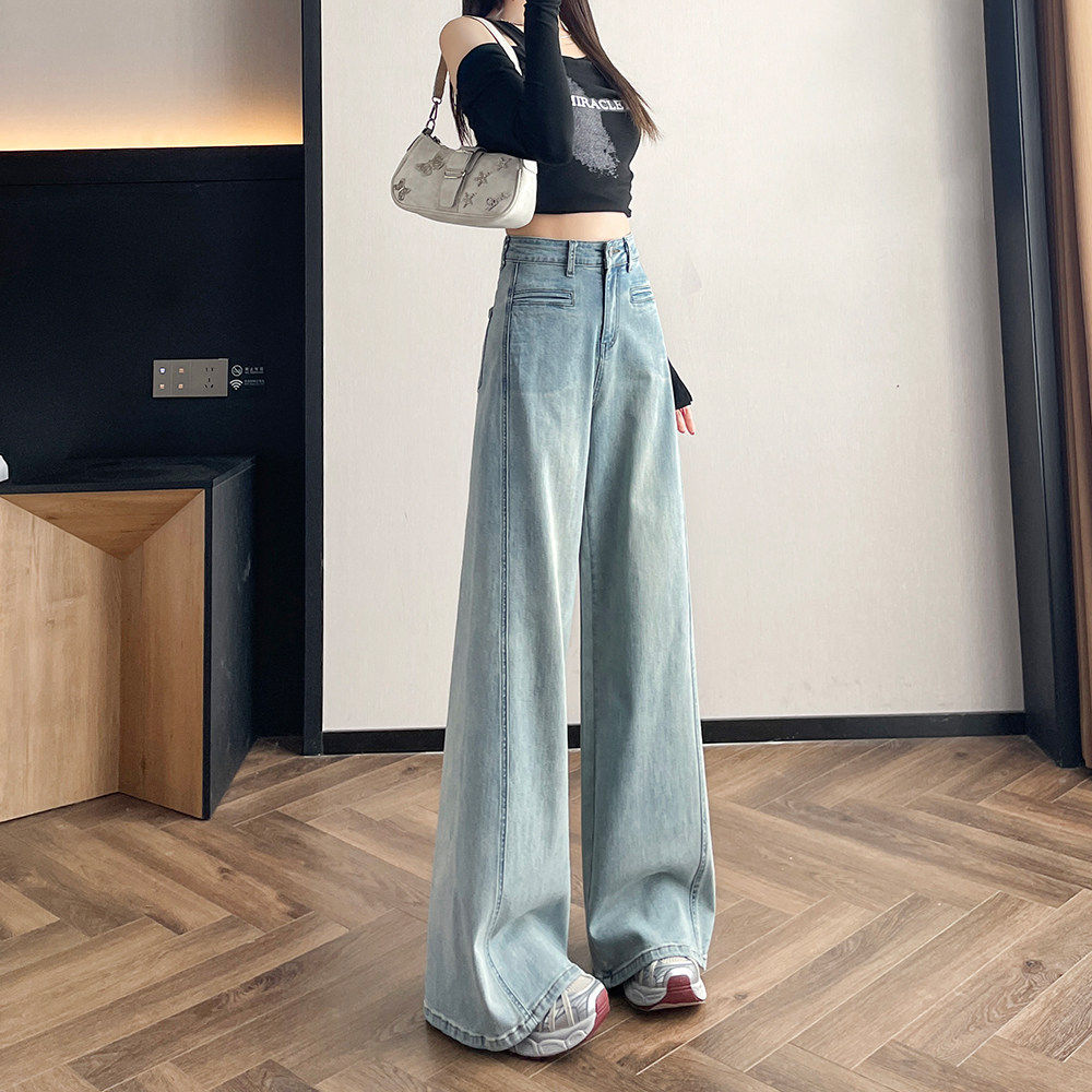 大尺码女装2026新款夏季浅色阔腿牛仔裤胖mm高腰宽松显瘦直筒裤长
