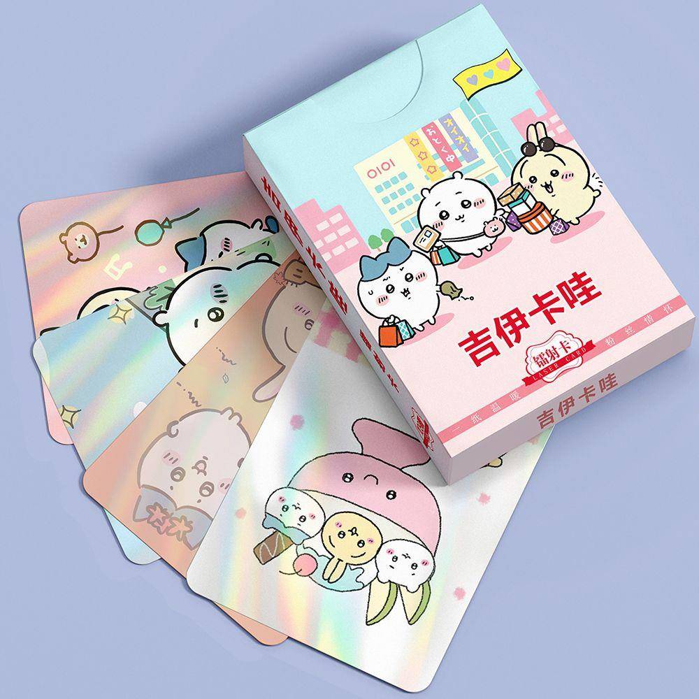 109张图55张镭射三寸小卡吉伊卡哇chiikawa周边自印卡二次元谷子