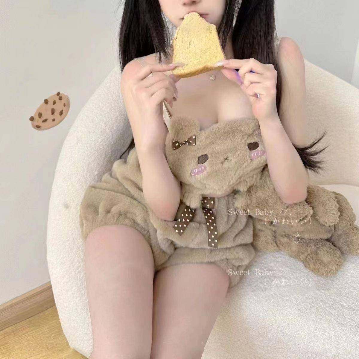 冬春日系新款纯欲加厚毛绒绒少女软妹可爱睡衣抹胸奶呼呼吊带睡衣