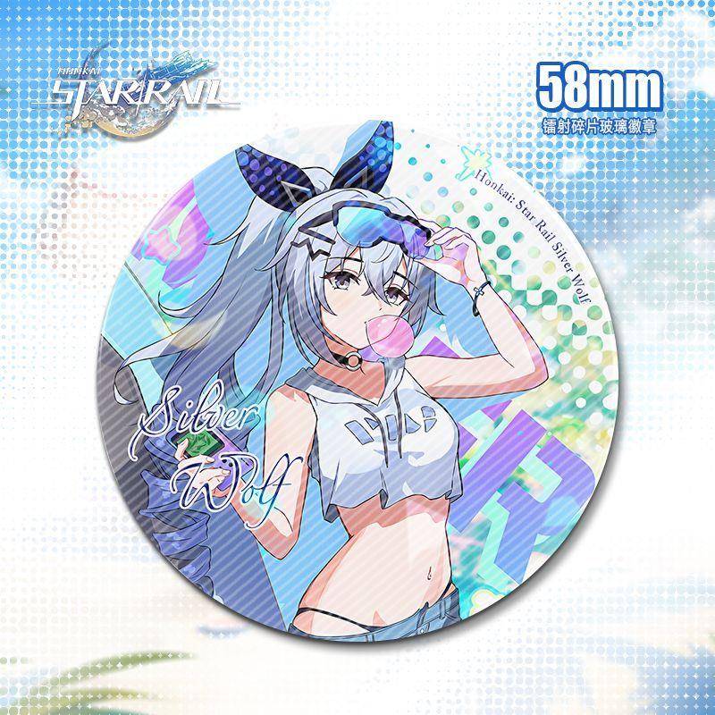 崩坏星穹铁道周边徽章 银狼卡芙卡泳装系列 镭射碎片谷子胸针礼品