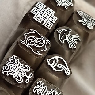 定制藏式吉祥八宝8宝錾刻钢印模具吉言手镯金银首饰打金雕刻刀