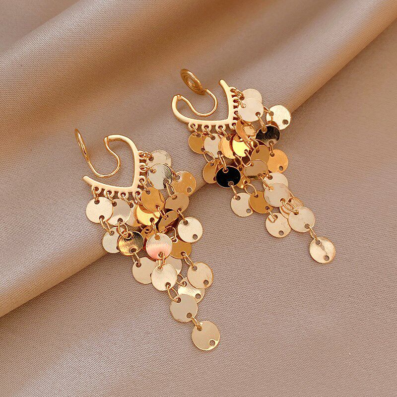 耳夹女无耳洞夸张圆脸显瘦显脸小蚊香盘酷耳饰长款流苏高级感耳环