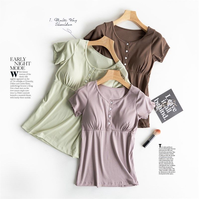 奥代尔棉哺乳短袖上衣夏季薄款带胸垫家居服产后喂奶月子服上衣,孕妇装/孕产妇用品/营养,哺乳衣/月子服,淘宝优惠券,粉丝福利购,淘宝优惠卷