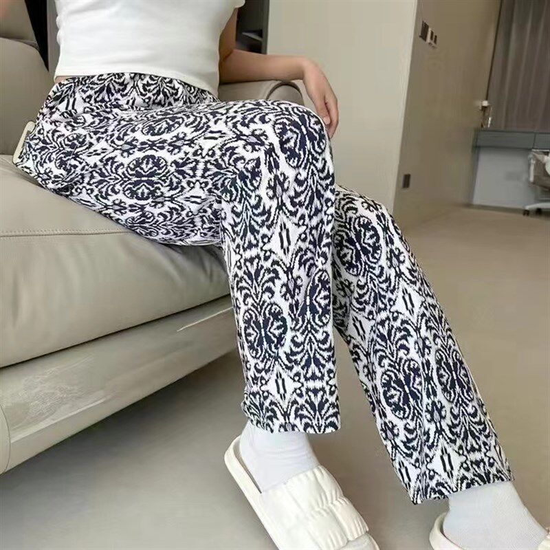 妈妈夏装睡裤女加肥加大码200斤中老年纯棉绸家居裤奶奶透气长裤