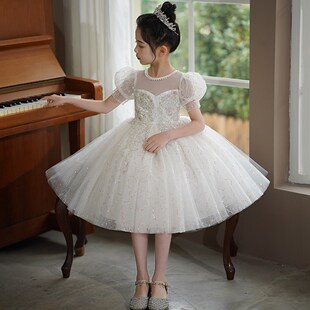 儿童礼服裙高端轻奢小众公主裙花童婚纱女童主持人钢琴国庆演出服