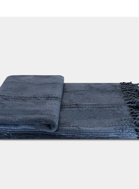 左向蓝色北欧简约针织阳台儿童房男孩样板间毛毯高档盖毯床尾搭巾