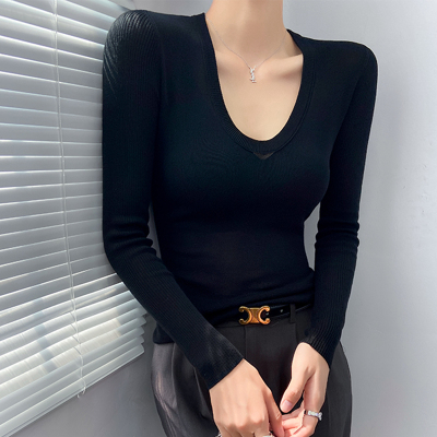 春秋打底衫可外穿女士2024新款洋气黑色针织毛衣低领内搭长袖上衣