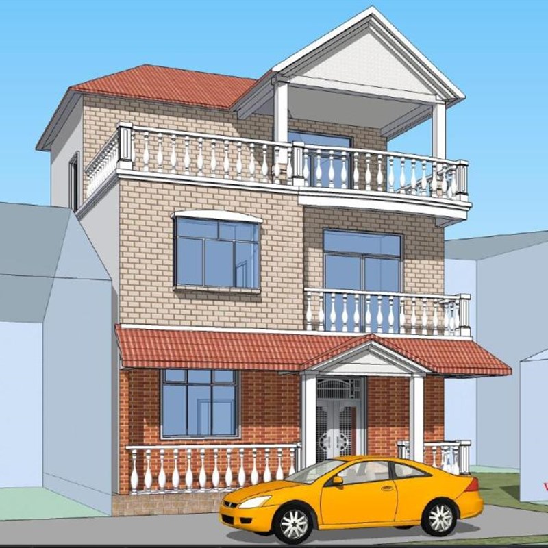 8.5x11.2 两层半经济实用美观好看的农村别墅设计图施工图效果图