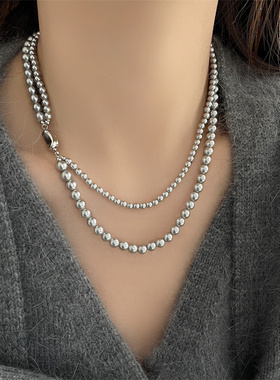双层秋冬灰色珍珠项链2023新款爆款新款女毛衣小众毛衣链配饰颈链