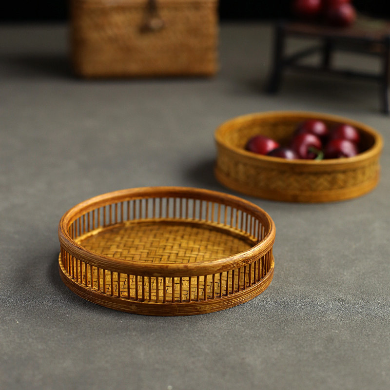 竹编小果盘茶点盘手工复古中式小托盘家用茶室糖果收纳竹工艺品,特色手工艺,竹编/竹雕,淘宝优惠券,粉丝福利购,淘宝优惠卷
