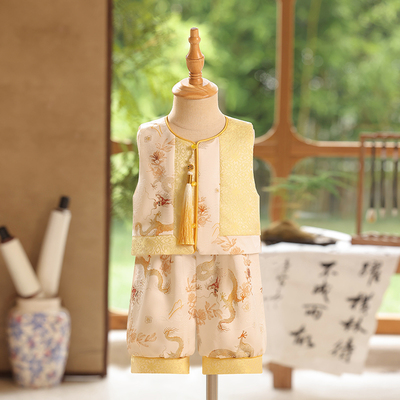 新中式周岁礼服男宝宝夏季男童生日抓周冠衣唐装国风男宝衣服薄款