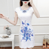 短款 夏季 旗袍包臀裙 少女改良版 修身 新款 钉珠旗袍连衣裙女年轻款