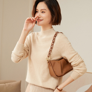 女100纯山羊绒针织高端百搭纯色打底上衣 2024a年秋冬半高领羊绒衫