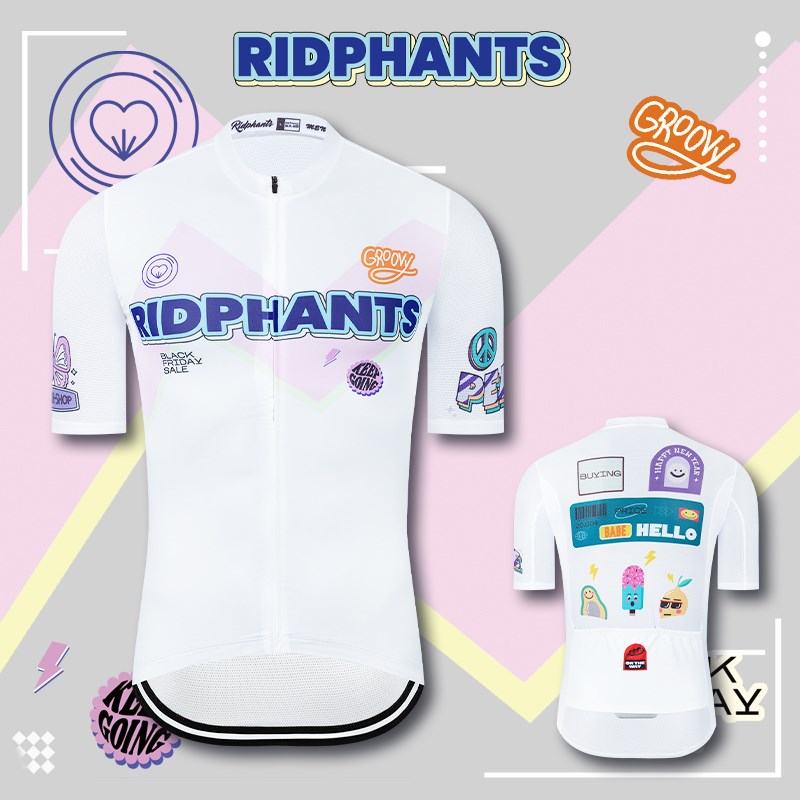 白色拼图骑行服短袖夏季速干透气牛奶男女自行车山地车服单车