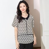 T恤衫 大码 新品 胖妹妹时髦洋气雪纺上衣胖mm宽松显瘦短袖 女装 夏季