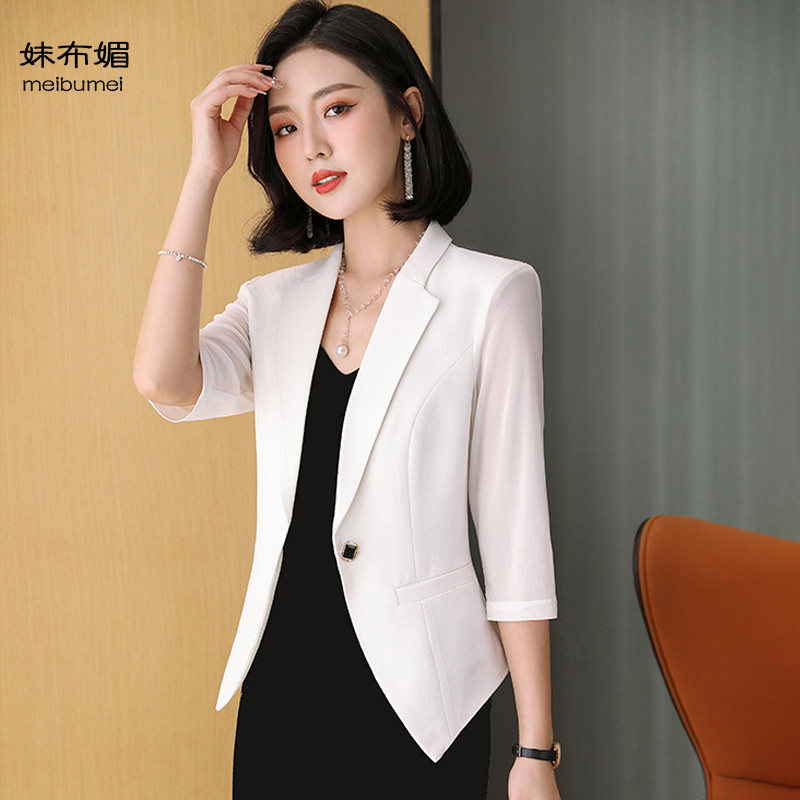 棉麻薄款透气短款西装小外套中袖上衣时尚小个子女装小西服修身夏