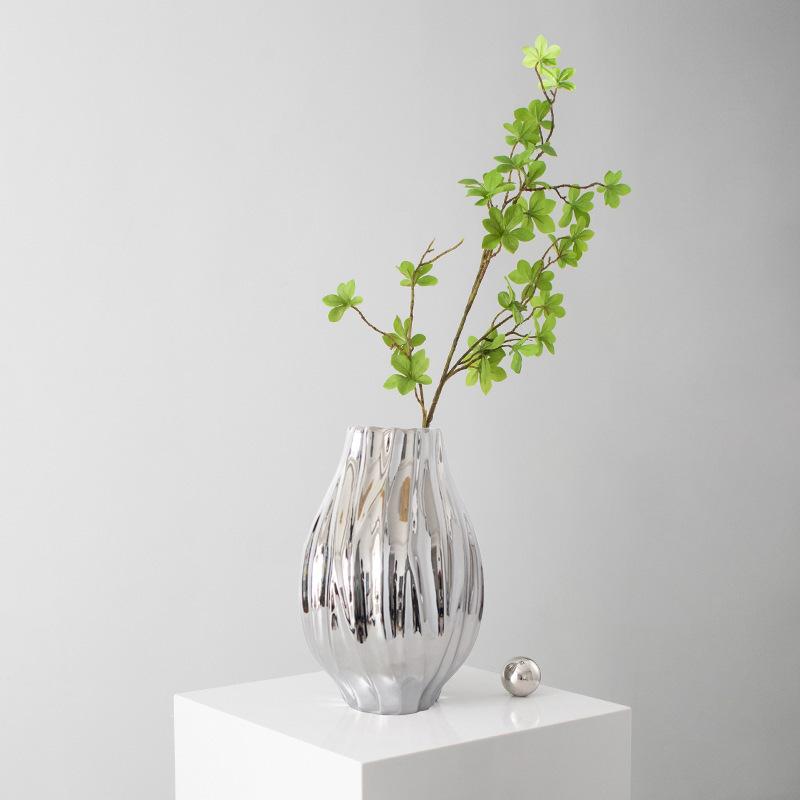 圆口电镀银花瓶摆件客厅插花创意茶几酒柜样板房家居陶瓷装饰品