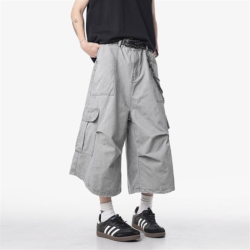 美式复古多口袋工装七分短裤男女夏季宽松直筒阔腿休闲裤潮牌裤子