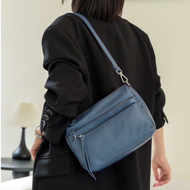 真皮女包实用百搭时尚多夹层拉链袋头层牛皮简约女单肩腋下小方包