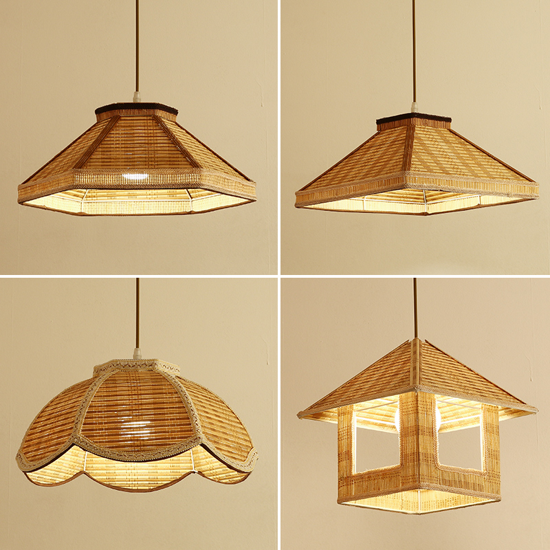 现代简约日式禅意竹编吊灯榻榻米卧室走廊茶室居酒屋麻将升降灯具