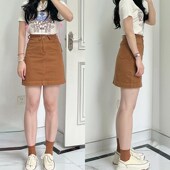 新款 300斤特大码 胖mm棕色牛仔半身裙女夏季 高腰显瘦a字包臀短裙子