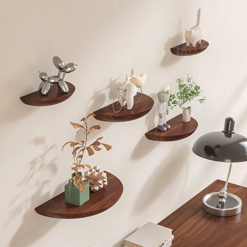 装实木半圆隔板墙上玄关墙面饰架子置物架网红客厅机顶盒一字层板