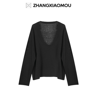 针织衫 张小某梨形显瘦定制 宽松天丝亚麻深U领长袖 薄款 Z1522 秋季
