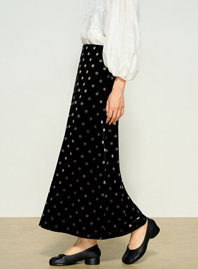 张小某梨形定制 休闲显瘦松紧腰丝绒波点半身裙1BZ08Q2065