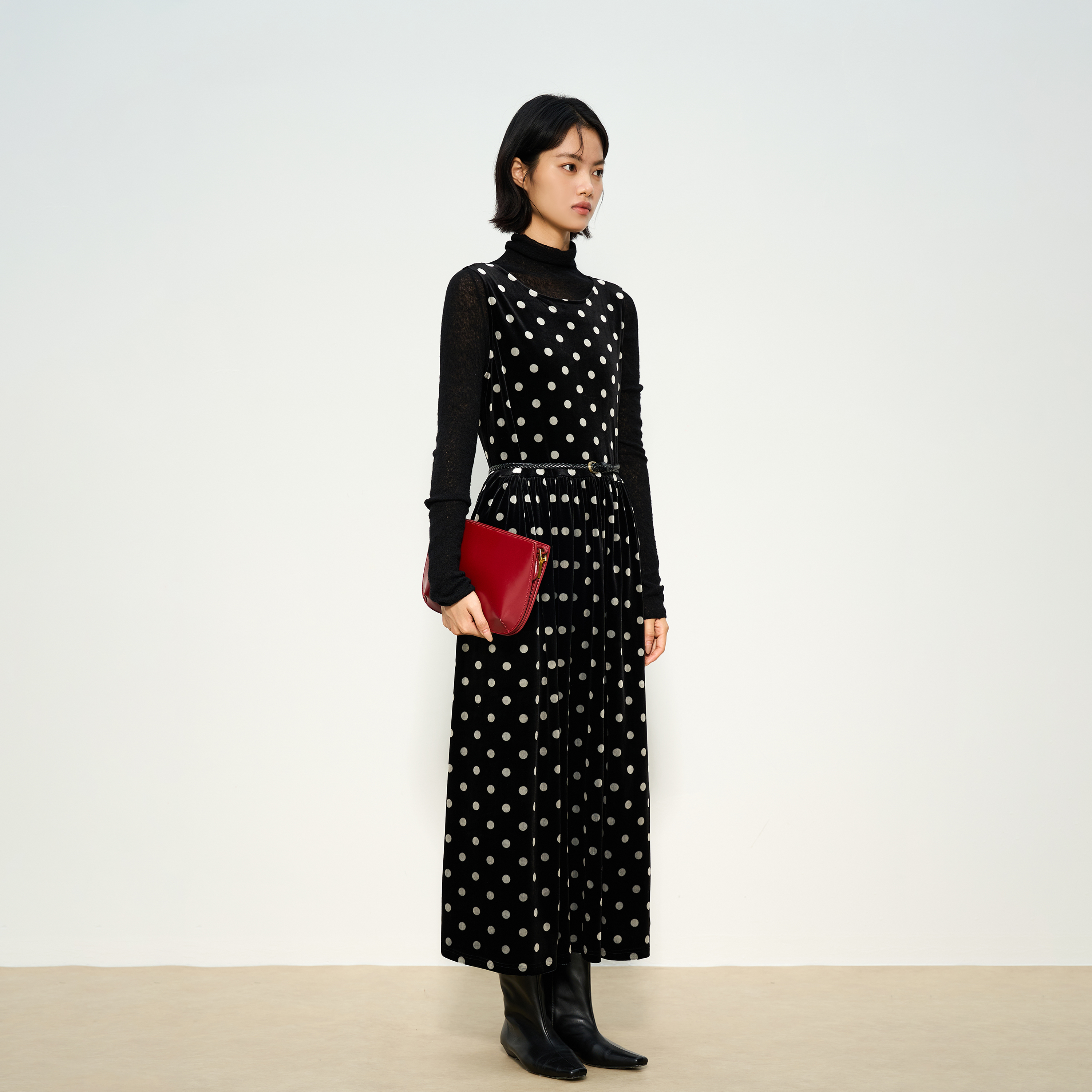 张小某梨形定制 秋季显瘦百搭波点后系带连衣裙1BZ10L2206