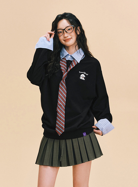 【DNA官方】衬衫领假两件卫衣25年秋冬学院风复古刺绣翻领上衣女