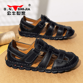 公牛世家男鞋 子 男户外涉水罗马洞洞鞋 夏季 外穿真皮透气软底凉鞋