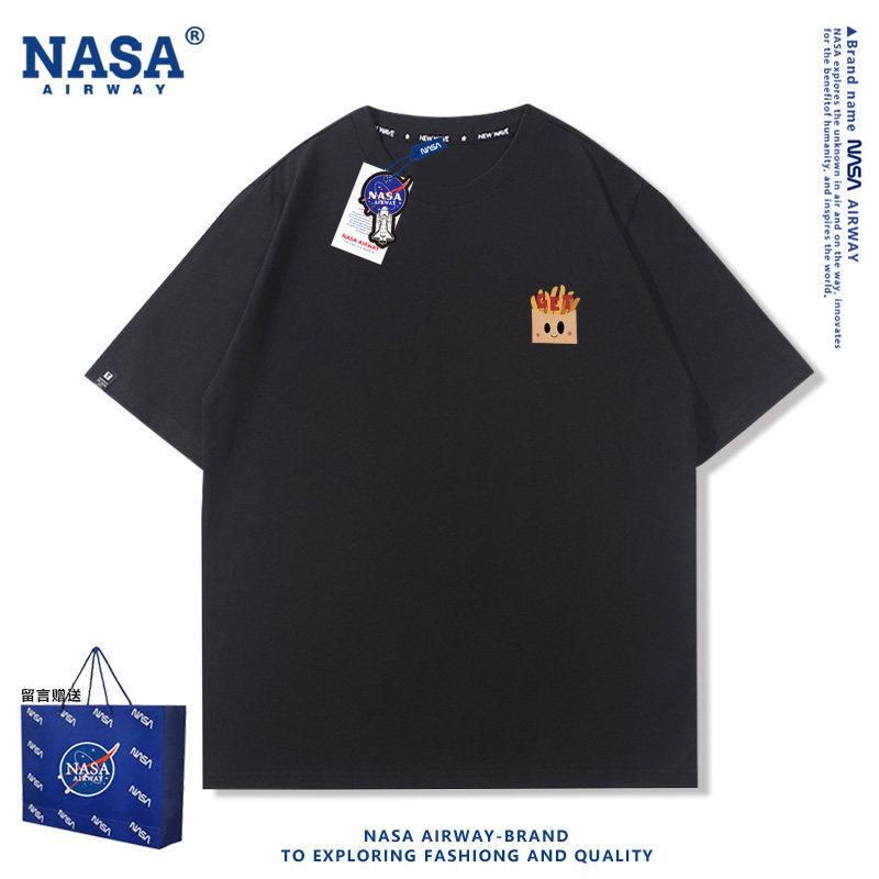 NASA AWGET薯条简约胸标潮牌设计感男女纯棉短袖T恤夏季半袖上衣