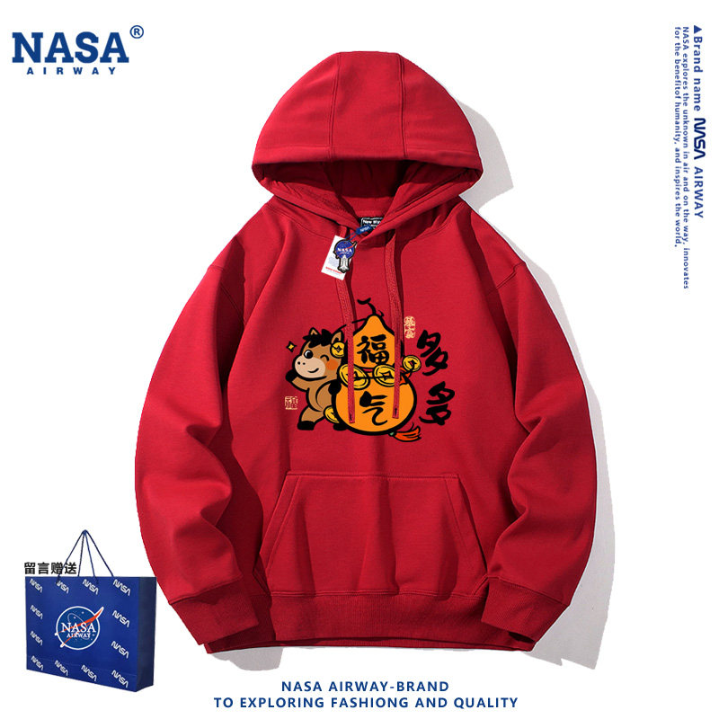 NASA AW马年财源滚滚福气多多本命年红色男女连帽卫衣春秋薄款款