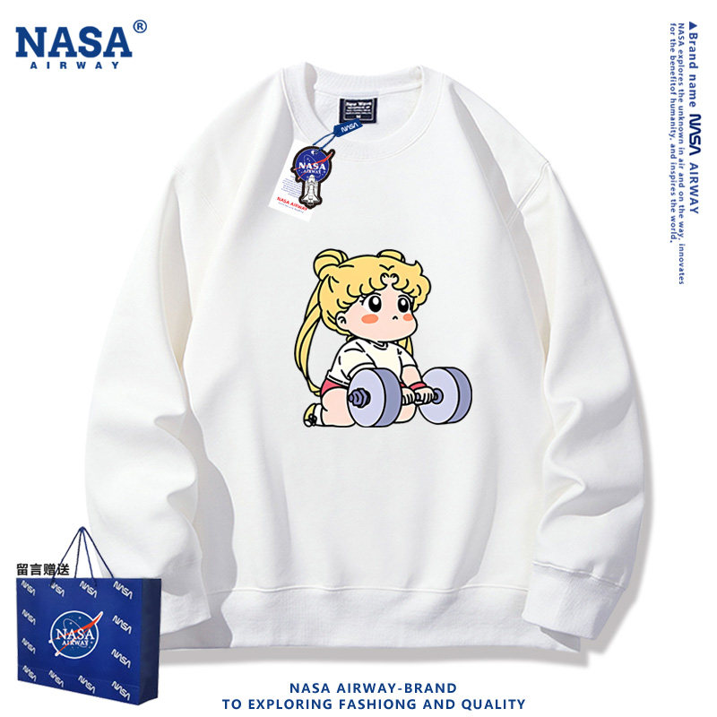NASA联名美少女运动健身运动卡通图案圆领卫衣男女套头上衣服春秋