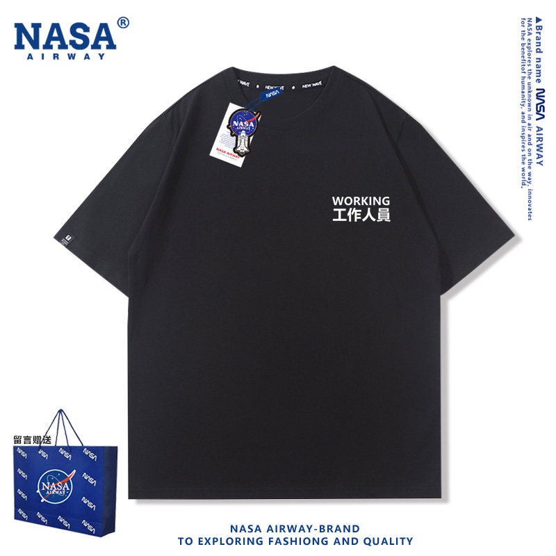 NASA联名冒充工作人员恶搞趣味文字纯棉短袖夏季半袖T恤上衣新款