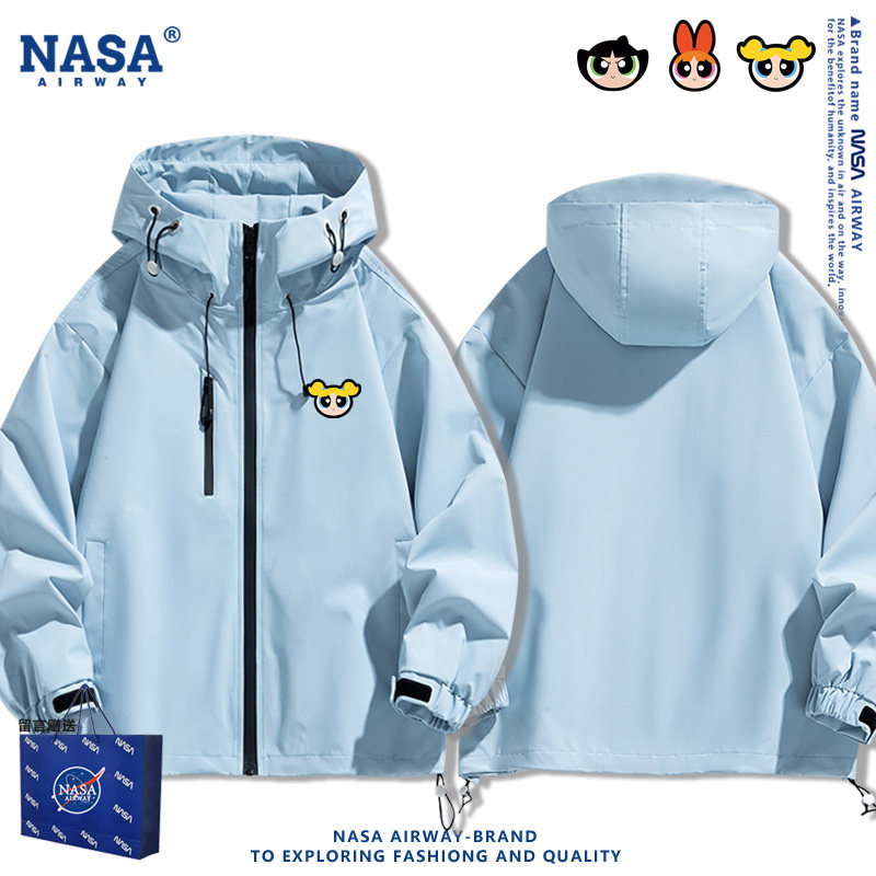 NASA联名飞天小女警Q版头像简约图案夹克外套联名冲锋衣春秋上衣