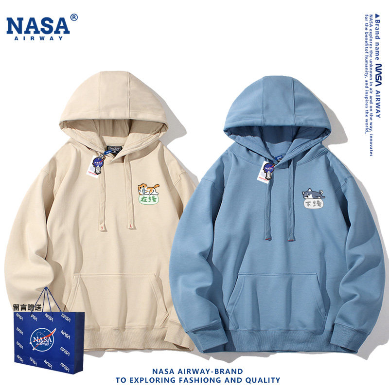 NASA AW在线橘猫下线哈士奇小狗可爱印花情侣装连帽卫衣男女春秋