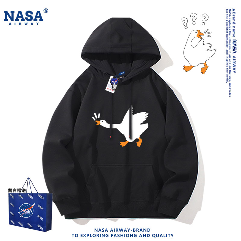 NASA联名大白鹅卡通趣味图案男女重磅连帽卫衣百搭宽松春秋外套潮