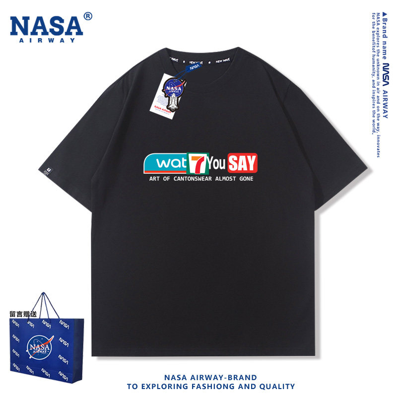 NASA AW粤语what 7 you say广东话趣味文字男女纯棉短袖T恤夏半袖