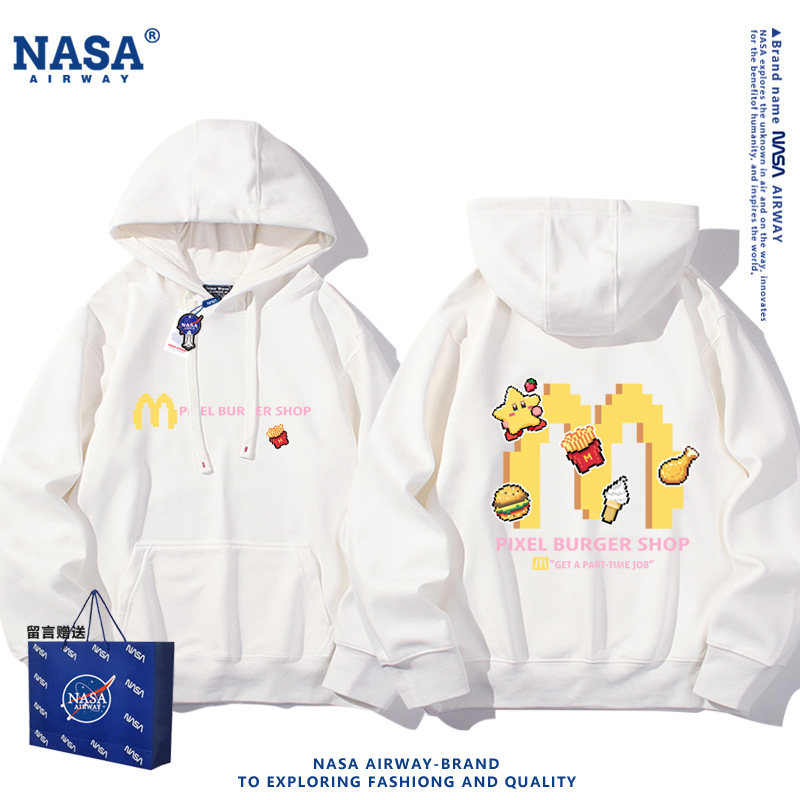 NASA AW麦当劳像素风麦门复古潮牌设计感连帽卫衣男女春秋上衣服