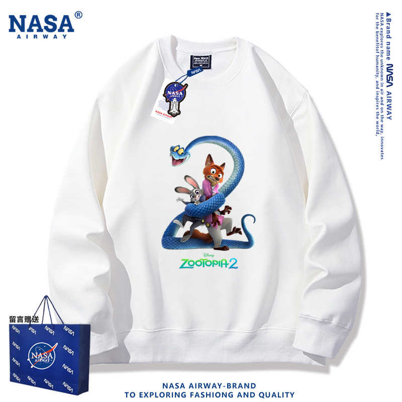 NASA联名疯狂动物城2尼克朱迪情侣圆领卫衣男女秋冬款加绒上衣服
