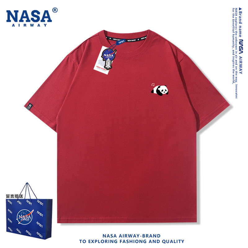 NASA联名国潮简约卡通小熊猫可爱纯棉短袖T恤夏季男女生宽松上衣