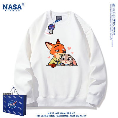 NASA AW疯狂动物城尼克朱迪Q版卡通图案男女秋冬圆领卫衣加绒上衣