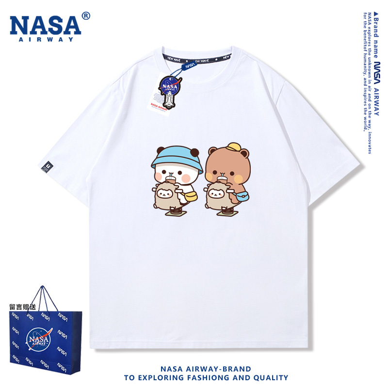 NASA联名一二布布卡通图案情侣表情包周边纯棉短袖T恤男女半袖夏