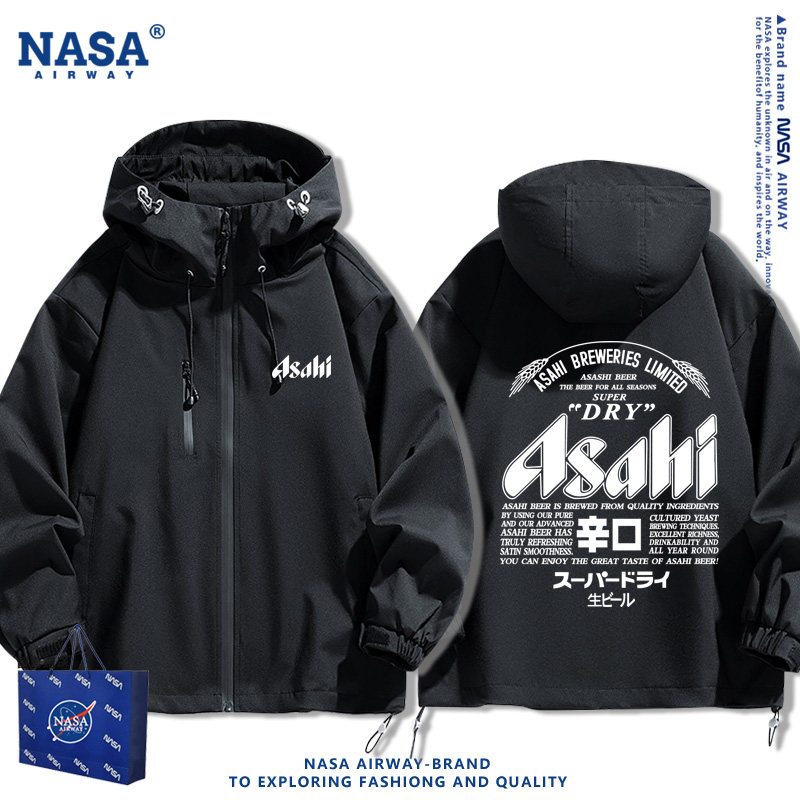 NASA联名日本朝日啤酒美式复古夹克男女学生宽松冲锋衣春秋款外套