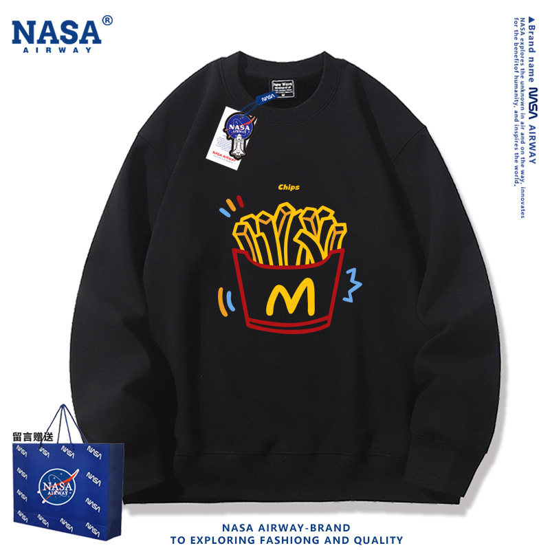 NASA联名麦当劳汉堡薯条潮牌设计感男女圆领卫衣薄款秋冬款上衣潮